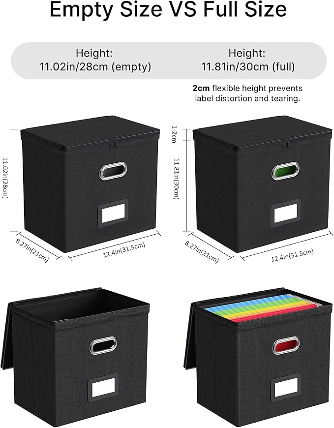 Oterri 2 Pack File Organizer Boxes with Lids, File Box with Mesh Pockets, Document Organizer Box for File Folders Letter Size