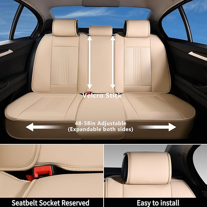 Coverado Seat Covers, Car Seat Covers Full Set, Beige Seat Cover, Front Seats Back Seat Cover, Waterproof Car Seat Cushion, L