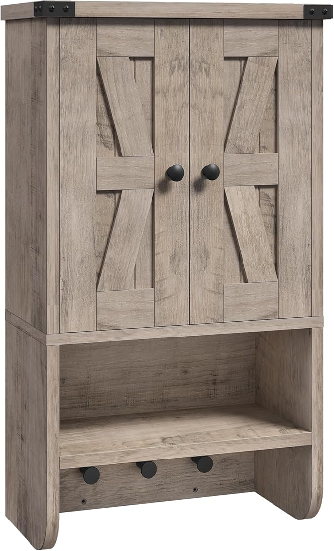 MAHANCRIS Bathroom Wall Cabinet, Farmhouse Medicine Cabinet with Adjustable Shelf, 3-Tier Wall-Mounted Storage Cabinet with 3