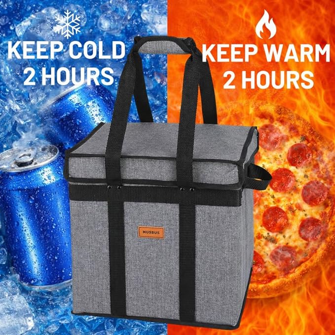 Musbus 2 Pack Reusable Grocery Bags Insulated Tote with Lid – Foldable Cooler Bag Hook & Loop Closure, Thermal Lining, Reinforced Bottom, 30L Heavy Duty Box, Water-Resistant for Shopping Picnic Trunk