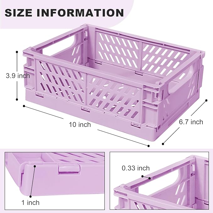 Tobeso-Nuoze Pastel Plastic Storage Baskets 2 Pack, Collapsible Crates for Organizing, Space-Saving Bins for Kitchen, Office,
