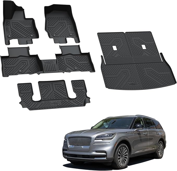 LASFIT Floor Mats&Trunk Mat&Backrest Mat For Lincoln Aviator 2020-2026 (Only Fit 6 seats seond row without center Console), TPE Aviator All Weather Floor Liners, 3 Rows&Cargo&Seatback for Aviator mats