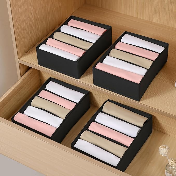 4 Packs T-shirt Drawer Organizers for Clothing,5 Grids Compartment Wardrobe Storage Box, Washable Clothes Organizer for Folde