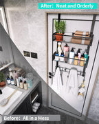 HapiRm Over The Door Hanger with Coat Hooks and 2 Baskets, Rustproof & Waterproof Over The Door Hooks, Storage Organizer for 