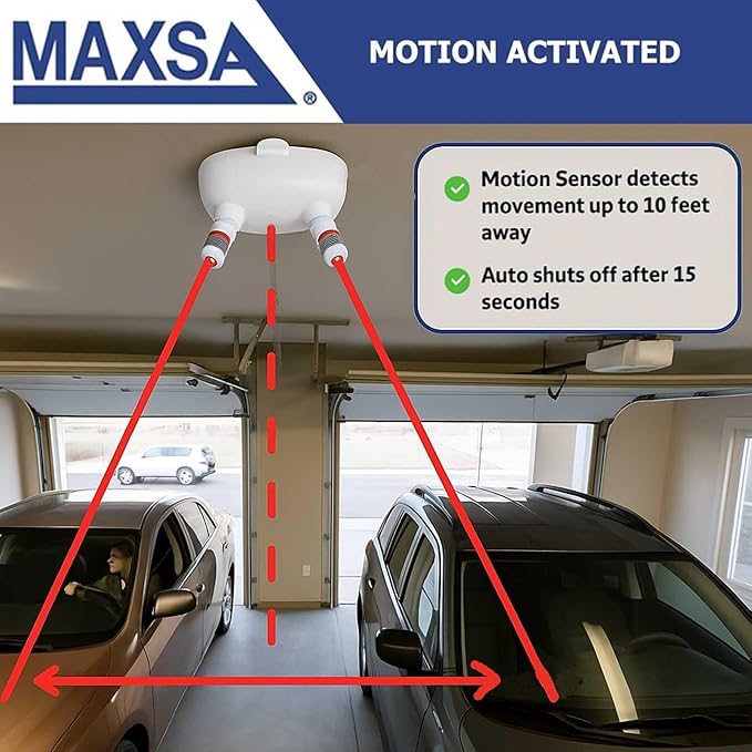 Maxsa 37110-W-RS Park Right Dual Laser Parking Guide for Garage with Adjustable 360-Degree Lasers, Motion Activated, Battery 