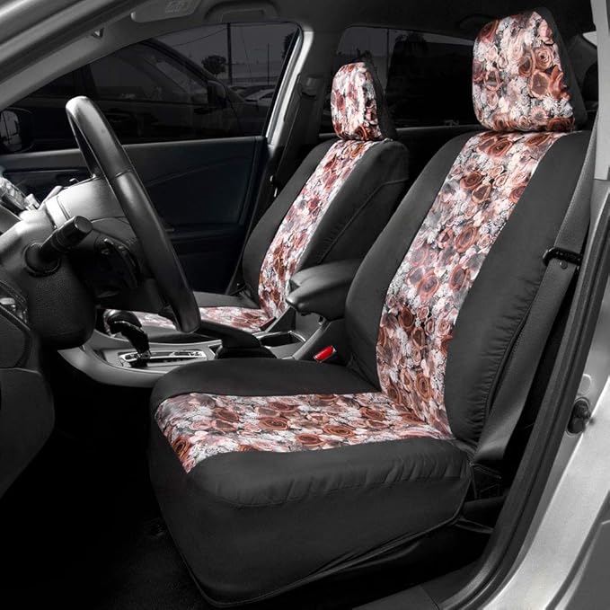 BDKdusty rose Floral Faux Leather Car Seat Covers for Front Seats, 2 Pack – Flower Pattern Front Seat Cover Set, Sideless Des