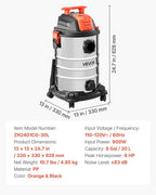 VEVOR Shop Vac, 8 Gallon Wet Dry Shop Vacuum, 6 Peak HP with One-Button Self-Cleaning, Dual-Filter, 900W Input Power, 1.25in 