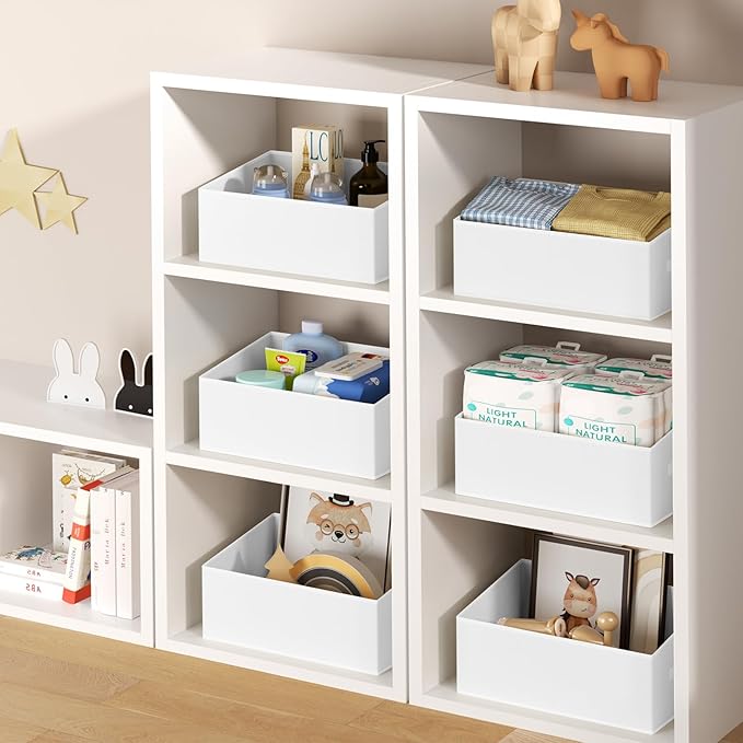 DIMJ Closet Storage Bins 8 Pack - Fabric Storage Baskets for Shelves, Large Clothes Organizers with Handles, Trapezoid Shelf 