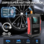 Car Jump Starter with Air Compressor 4000A Peak Battery Jump Starter 14.8V 150PSI Inflator Auto Booster 15000MA Jump Box (up