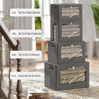 FHSQX 3 Pack Clothes Storage Bins Foldable Metal Frame Storage Box Stackable Linen Fabric Organizer Set with Carrying Handles
