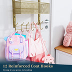 Consumest Over The Door Hooks Organizer - 4 Tier Door Coat Rack with 3 Baskets and 12 Hooks, Stainless Steel Towel Hanger for