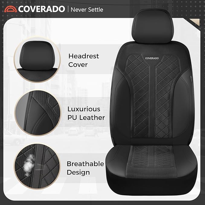 Coverado Car Seat Covers 5 Seats, Seat Covers Full Set, Mesh Breathable Seat Protectors, 5-Piece Spill-Proof Black Automotive