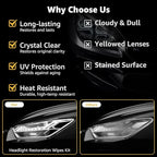 Headlight Restoration Kit, 3-Step Headlight Cleaner Wipes, Removes Yellowing, Oxidation & Cloudiness, Restores Clarity with U