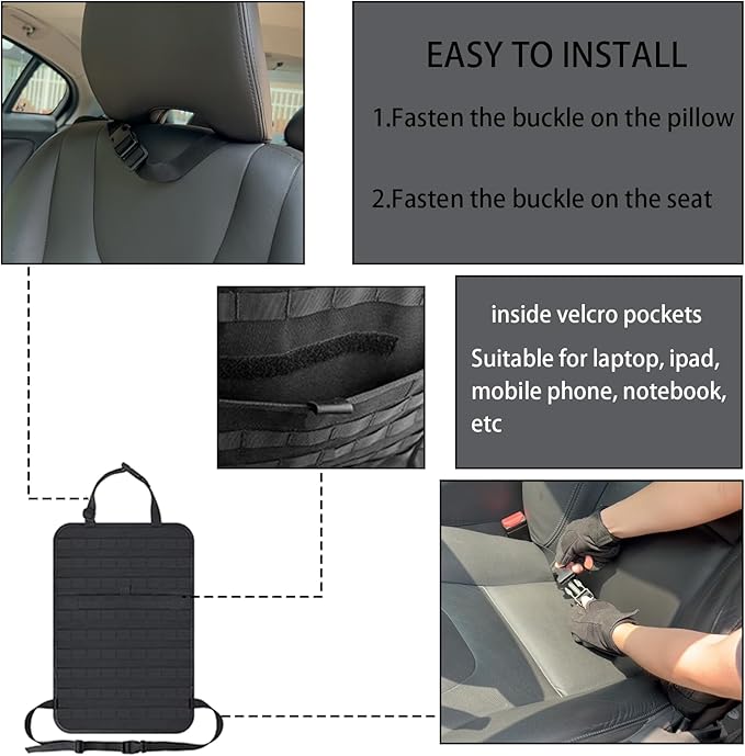 8 Pack Tactical Molle Car Seat Back Organizer Vehicle Panel with 7 Detachable Molle Pouch for Car Truck Ford Jeep Vehicle Automotive Organizer For Man Combined On Demand (7 Pouches)
