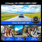D80 4-Channel 4K Rear View Mirror Camera with ADAS and BSD,11” Touchscreen, Front and Rear and Left and Right Camera for Car，