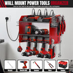 Modular Power Tool Organizer Wall Mount with Charging Station, 3-Layer Heavy Duty Drill Holder Rack & 8-Outlet Power Strip fo
