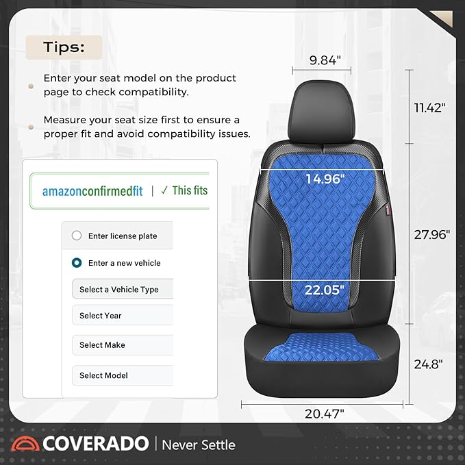 Coverado Seat Covers Full Set, Luxury Diamond Leather Car Seat Cover with Carbon Fiber Textured Design, Waterproof Car Seat P