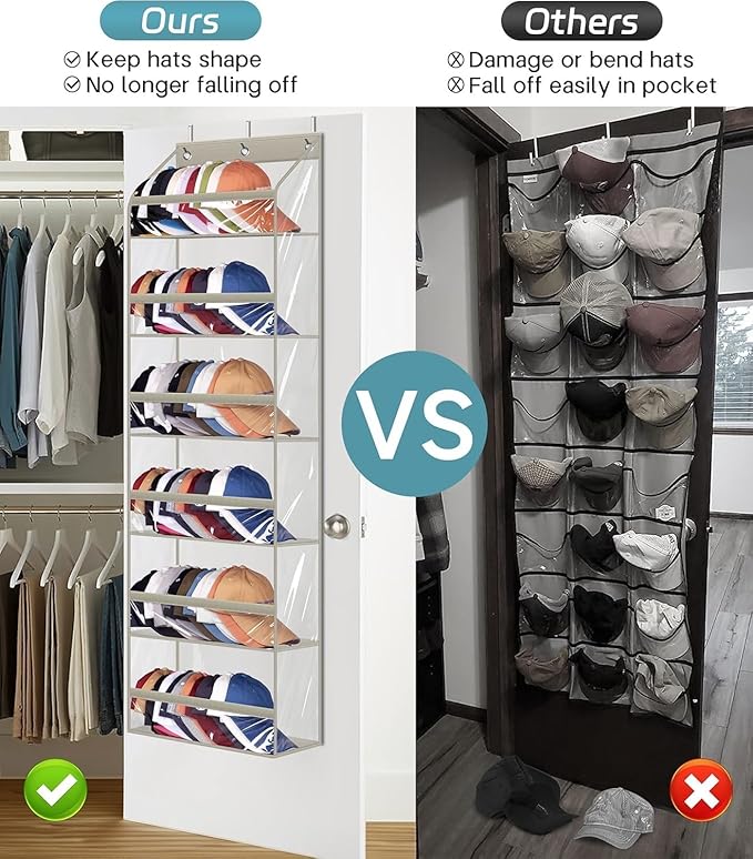 AOODA Clear Over the Door Hat Racks for Baseball Caps, Large Holds up to 72 Caps Hat Storage Organizer for Closet Wall, Deep 