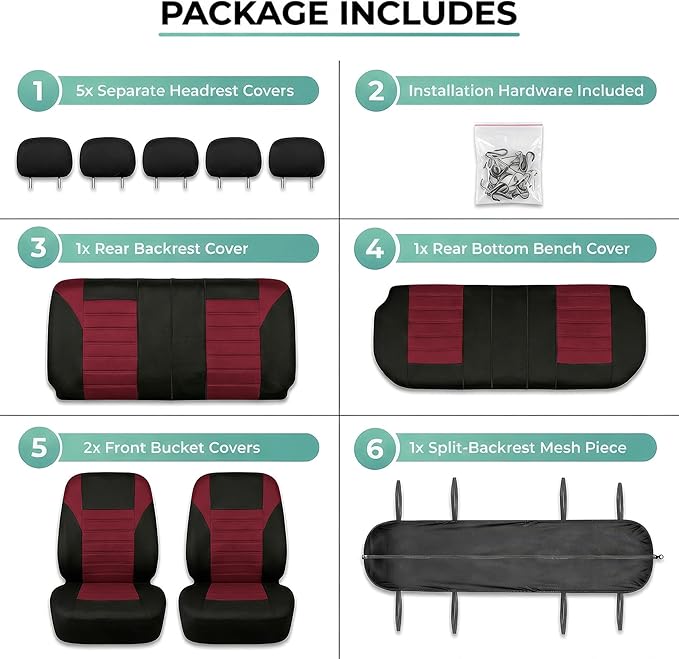 FH Group Automotive Car Seat Covers Full Set Premium 3D Air Mesh Front Seat Covers, Airbag Compatible & Split Bench Cover Uni