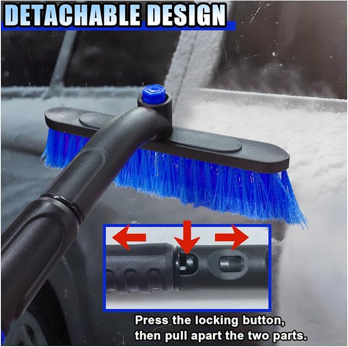 31.5" Detachable Snow Brush and Ice Scraper for Car Windshield, 2-in-1 Winter Snow Removal Tool with Extendable, 360° Rotating Soft Bristle Brush Head and Foam Grip for Most Vehicles (2PCS&Blue)