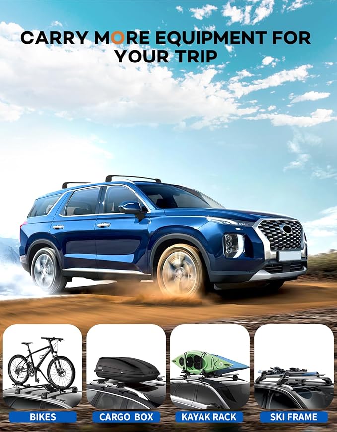 Lockable Roof Rack Cross Bars 220lbs Compatible with Hyundai Palisade 2019-2025 SE SEL XRT Limited Calligraphy,Heavy Duty Aluminum Roof Rails Crossbars Canoe Black Rooftop Cargo Luggage