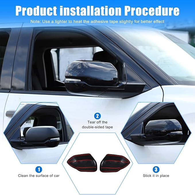 2PCS Side Door Mirror Cover for Toyota Tundra 2022-2025/ Sequoia 2023-2025, Car Exterior Rear View Mirror Housing Protector Cover Cap Self-adhesive Accessories ABS (with turn signal lights)