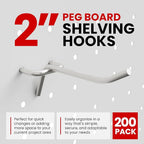 200 Pack PEG Board Pegboard Shelving Hooks 2" Length Wholesale Lot PEG Hooks