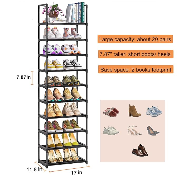 OYREL Shoe Rack, Sturdy Metal Shoe Rack Organizer,Narrow Shoe Racks for Closets,Shoes Rack,Shoe Stand,Shoe Shelf