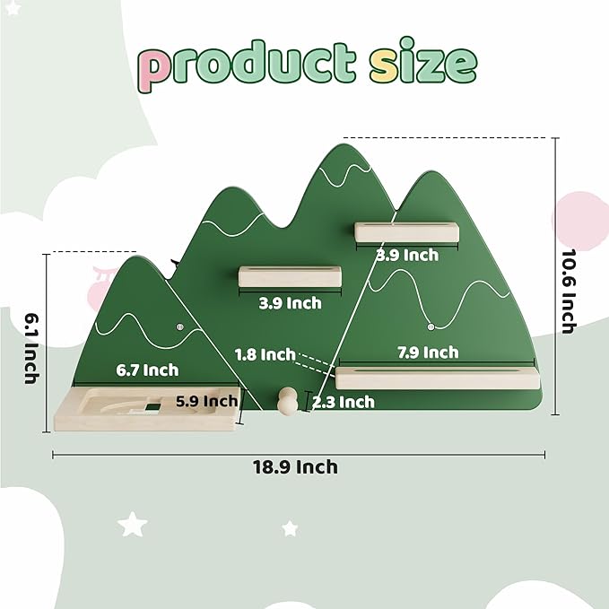 Green Mountain Tonie Shelf - Wall Mounted Tonies Shelves for Toniebox, Magnetic Wood Display Floating Shelves for 8-14 Tonie 
