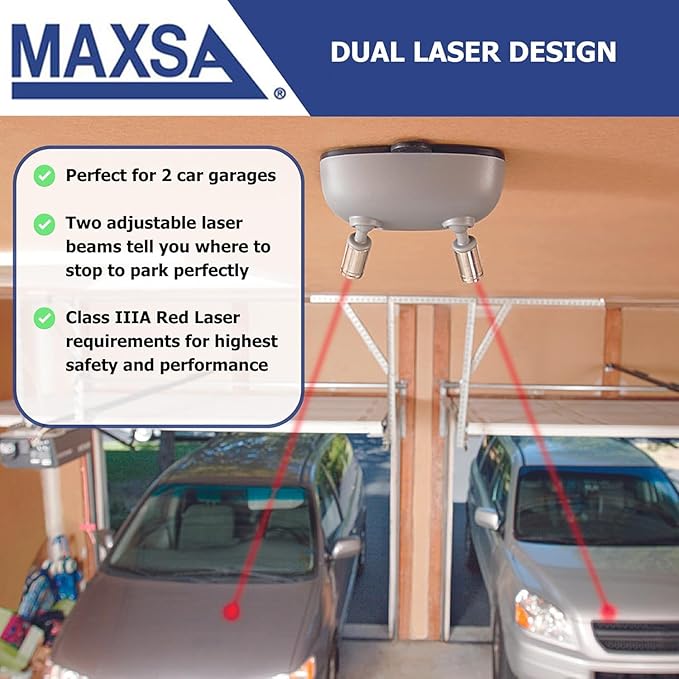 Maxsa 37110 Park Right Dual Laser Parking Guide for Garage with Adjustable 360-Degree Lasers, Motion Activated, Battery Power