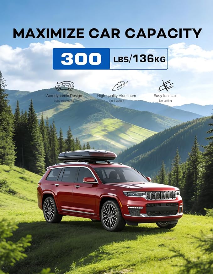 300lb Roof Rack Cross Bars Compatible with Jeep Grand Cherokee L 2021-2026 and 2022-2026 Grand Cherokee WL, Heavy Duty Aluminum Crossbar Racks Roof Rail Rooftop Luggage Canoe