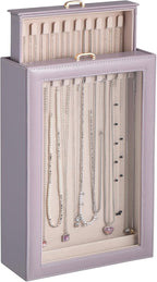 Lolalet Necklace Organizer Box, Jewelry Storage Box with Clear Window for Necklaces Bracelets, Tangle-Free Necklace Display C