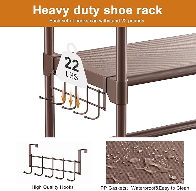 WOWLIVE 9 Tiers Large Shoe Rack Brown Shoe Rack Organizer for Closet 30-35 Pairs Stackable Heavy Duty Shoe Shelf Shoe Storage