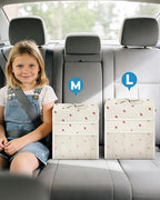 Corduroy Car Trash Can with Lid and Mesh Pockets - Leakproof Organizer,Multipurpose Waterproof Garbage Can/Trash Bin for Car(Beige/Red Strawberry Print-3 Gallons)