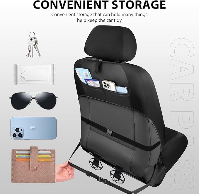 CAR PASS Thick Foam 3D Mesh Leather Car Seat Covers Full Set, Luxury Breathable Premuim Faux Leather Automotive Seat Covers, 