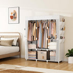 VTRIN Portable Closet Wardrobe for Hanging Clothes Closet with Cover, 3 Hanging rods, 6 Storage Shelves and Side Pocket, Diam