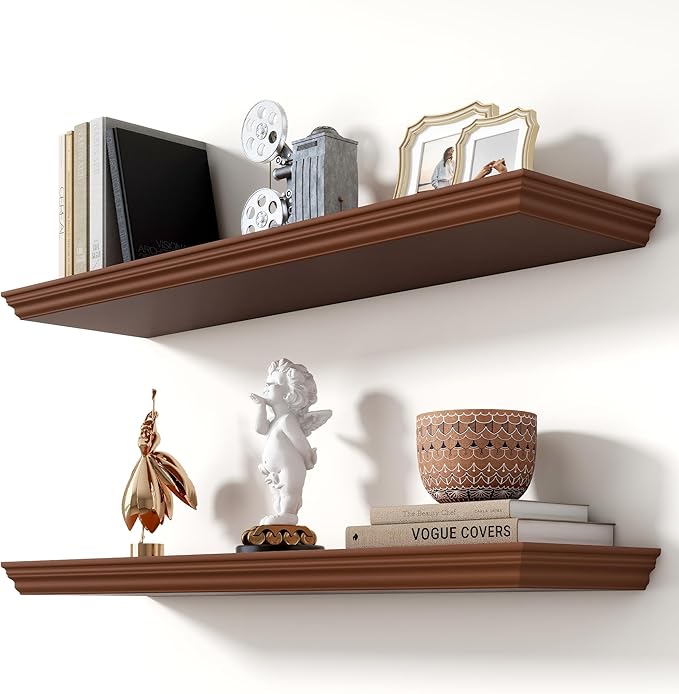 Axeman 36 Inch Floating Shelves for Wall, 9.3" Deep Crown Molding Wood Display Shelf with Heavy Duty Invisible Brackets for L