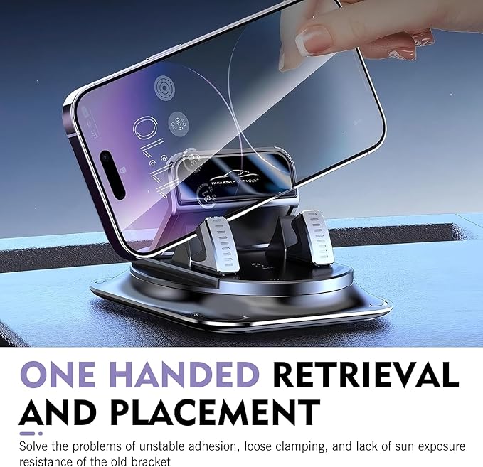 Car Dashboard Phone Holder, 360 Degree Adjustable Bracket with Anti-slip Base, One-hand Operation Snap-on Navigation Mount, U