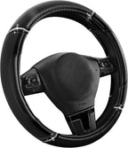 Road Comforts Leather Steering Wheel Cover - Made with PVC Leather - Anti-Slip, Universal Fit 14 1/2 inches to 15 inches - Bl