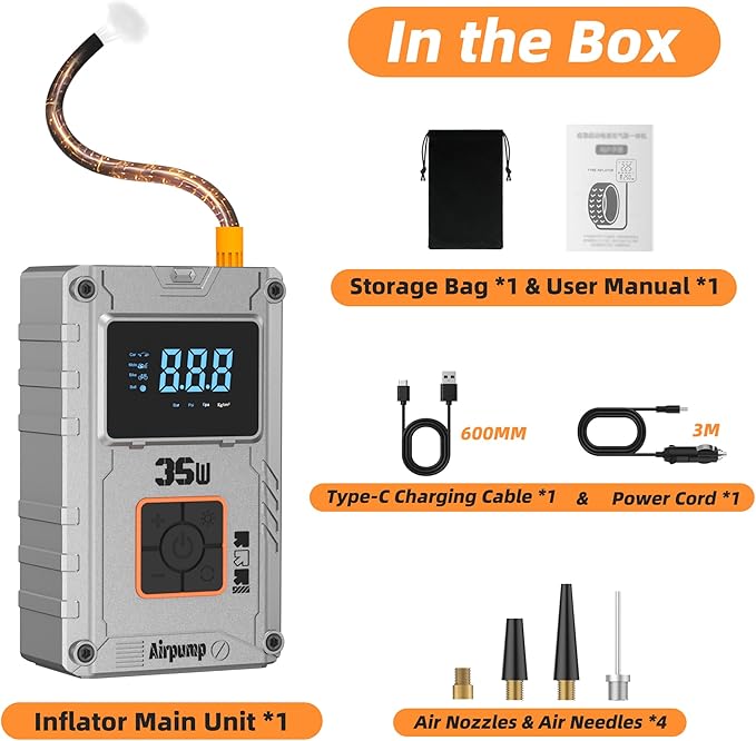 Tire Inflator,150 PSI, Air Compressor, Car Tire Pump, Air Pump for Car Tires, Bike Inflator, Car Accessories for Cars, Motorcycles & Bikes