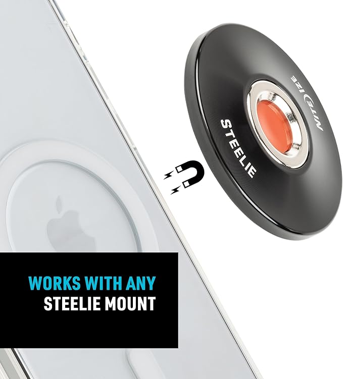 Nite Ize Steelie Orbiter Plus Magnetic Socket and Metal Ring - Car Dashboard with Magnetic Mount - Sturdy Dashboard Mount for Cell Phone - Black