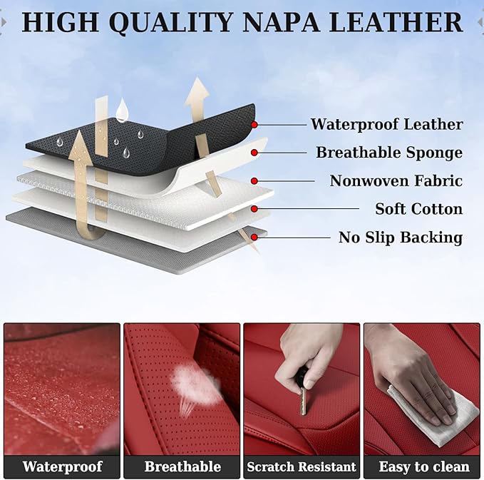 Coverado Universal Seat Covers Full Set, Universal Seat Covers for Cars, Waterproof Nappa Leather Car Seat Covers with Head P