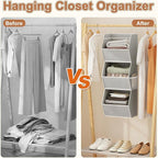 Hanging Closet Organizer 3 Shelf Collapsible Bedroom Closet Organizers and Storage Hanging with Mesh Pockets for Clothes, Fab
