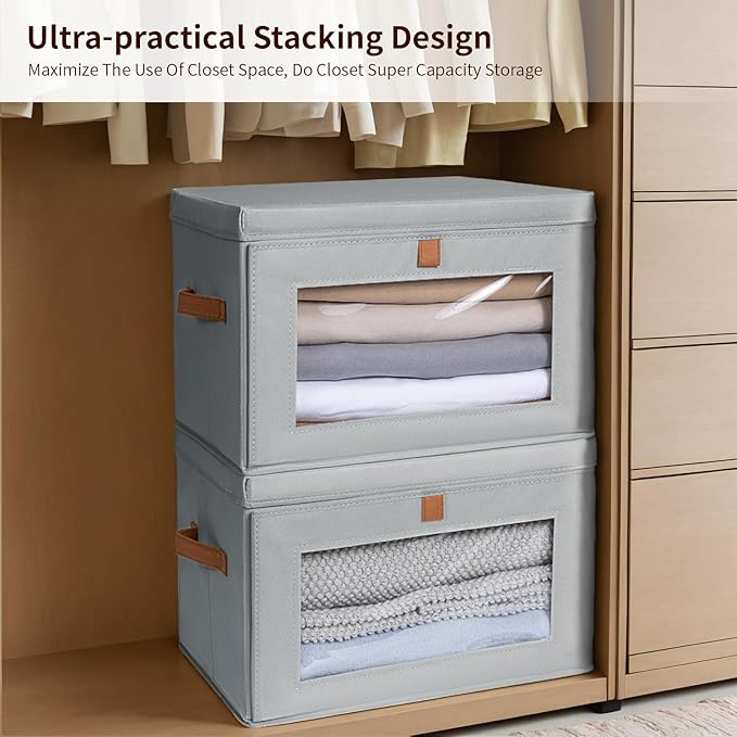 Homsorout Large Closet Storage Organizer - Clothes Storage Bins with Handles & Window, Collapsible Decorative Boxes with Lids