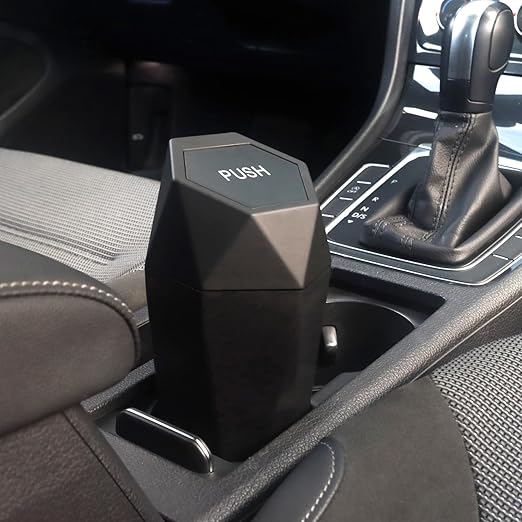 Car Trash Can Bin,Small Garbage Can with Lid,Automotive Cup Holder Mini Cars Trashcan,Portable Cars Door Trash Cans,Car Must Have Accessories Interior Essentials Gadgets Dustbin (1Pcs, Black)