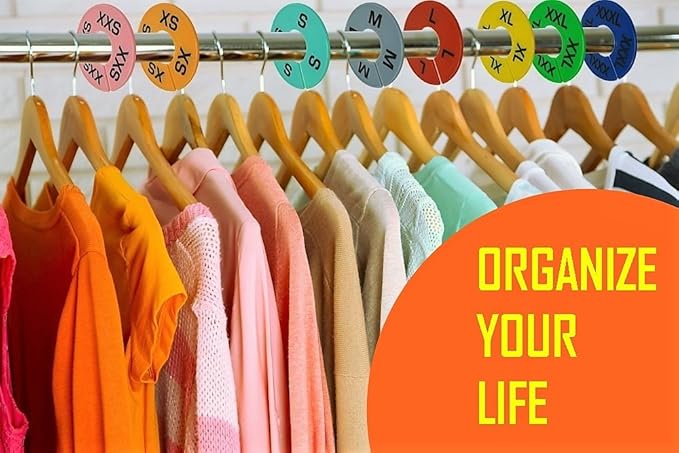 Clothes Size Dividers | 40 Pieces 8 Colors XXS-XXXL | Ultimate Clothing Rack Dividers | Round Clothes Rack Clothes Hangers, C