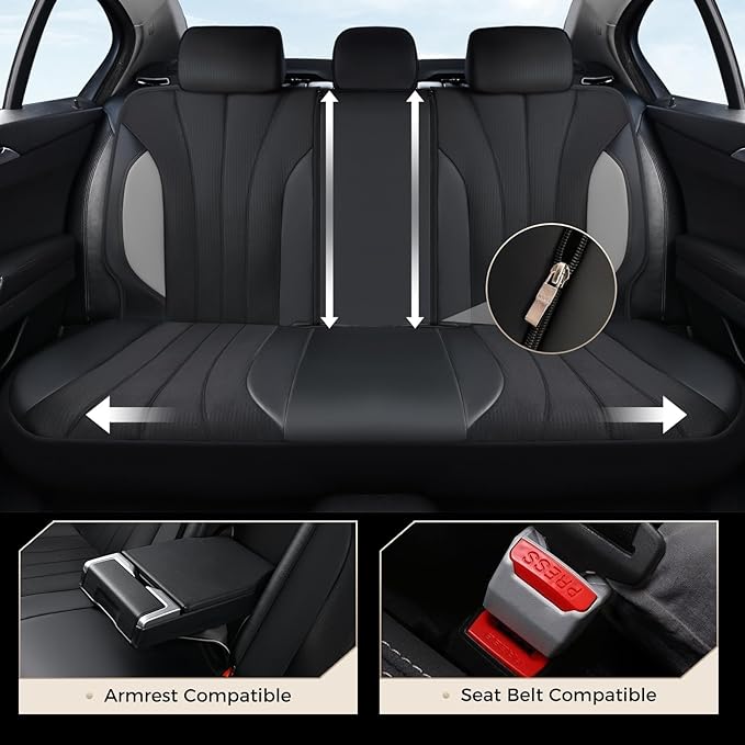 Coverado Automotive Seat Cover Full Set, Front and Rear Seat Covers, Waterproof Leather Seat Covers 5 Seats, Luxury Car Seat 