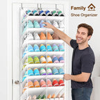 UVIAHOMI 20-30 Pairs Over the Door Shoe Organizer, Clear Pockets Hanging Shoe Storage for Closet, 10-Tier Door Shoes Rack, Ha