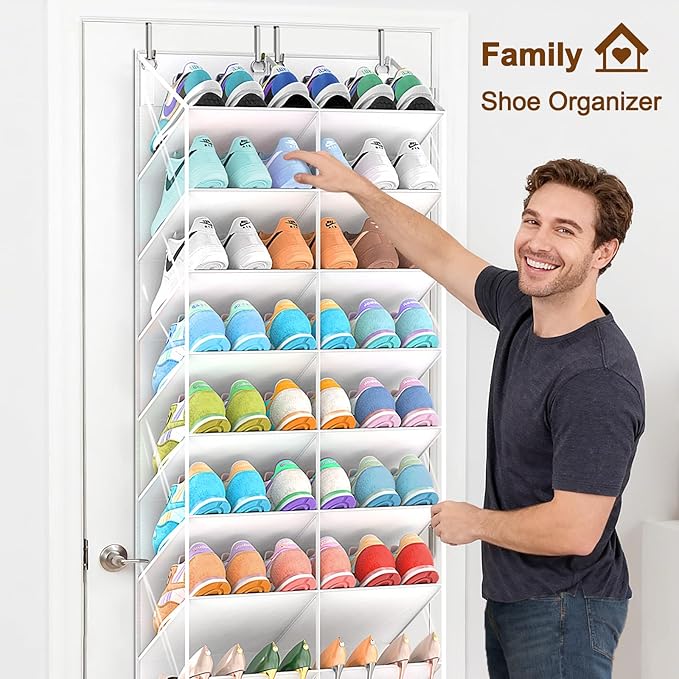 UVIAHOMI 20-30 Pairs Over the Door Shoe Organizer, Clear Pockets Hanging Shoe Storage for Closet, 10-Tier Door Shoes Rack, Ha