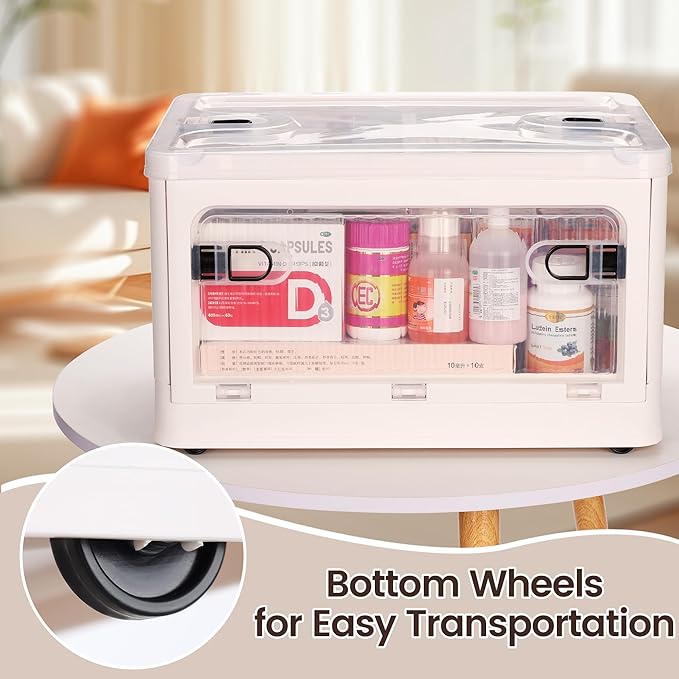 24 QT Medicine Organizer Storage Box with Removable Tray, Extra Large Collapsible First Aid Box Empty, Clear Medicine Contain